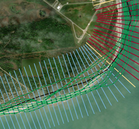 software interface showing transect rates on shoreline