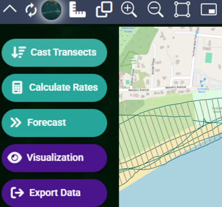 software showing coastline with transect lines