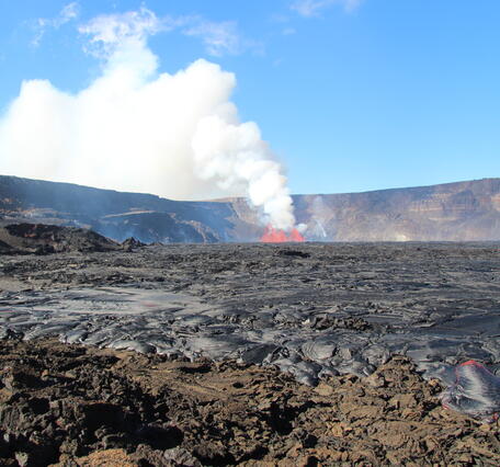 Colro photograph of erupting vents across crater floor