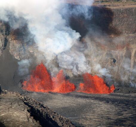 Color photograph of active lava fountains