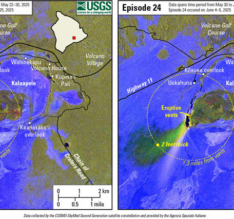Color graphics showing distribution of volcanic material