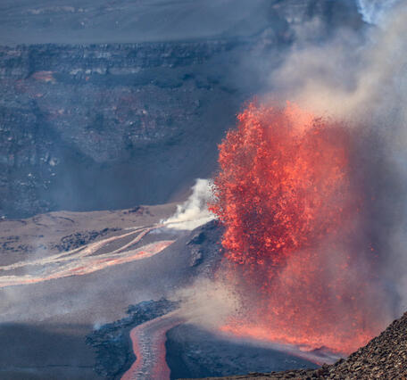 Color photograph of lava fountaining