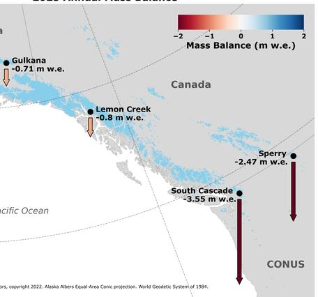 Infographic showing the annual glacier mass balance change in 2025.