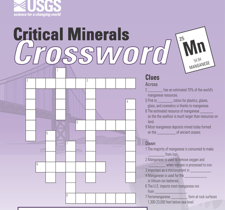 Crossword puzzle about the critical mineral manganese.
