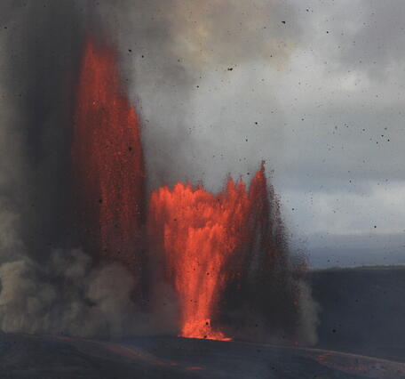 Color photograph of lava fountains