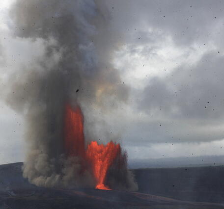 Color photograph of lava fountains