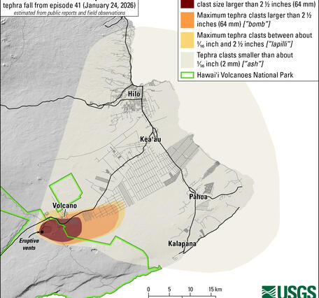 Color map showing area of volcanic fallout