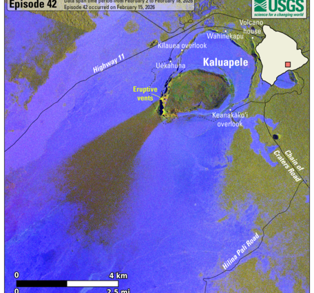 Color photograph showing fallout area from volcanic eruption