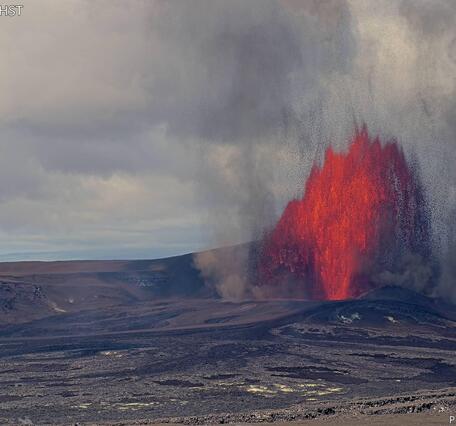 Color photograph of lava fountain