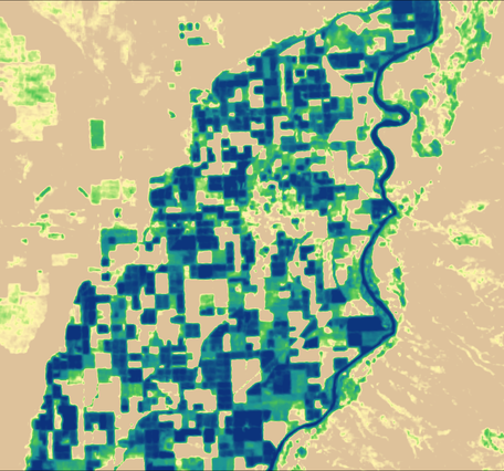 Map showing evapotranspiration amounts for a cropland area