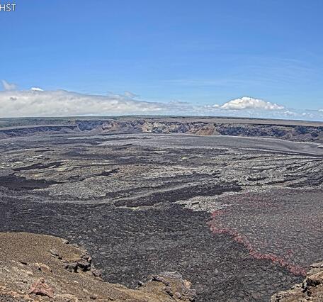 Color webcam image of lava fountain erupting in volcanic crater