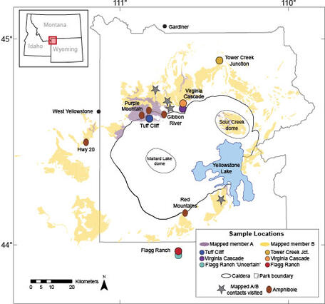 Lava Creek Tuff is found along all margins of Yellowstone Caldera