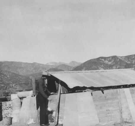 Black and white photograph of a Cistern on the Morongo Reservation