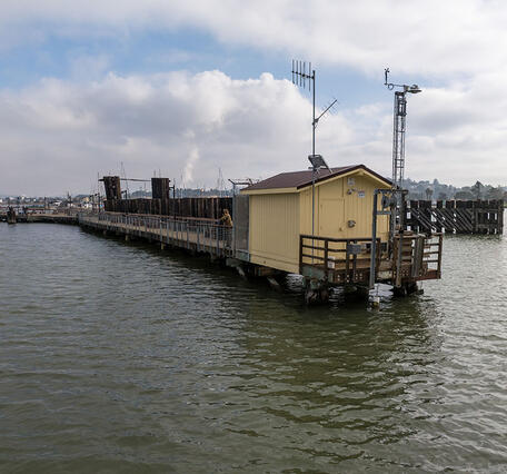 Drone view of where scientists gathered shellfish samples at Martinez Harbor, Contra Costa County.