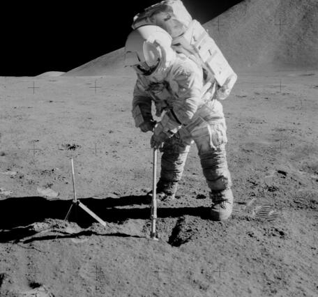 Astronaut Jim Irwin working on the Moon