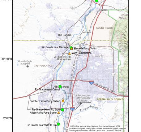 Study site area of pump stations centered around Albuquerque, New Mexico
