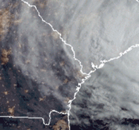 An animated satellite image showing Tropical Storm Bertha forming off the coast of South Carolina.   