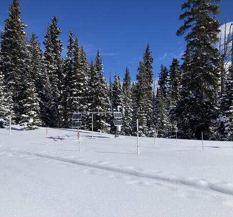 Image of Berthoud Pass Meteorological Station with peak snowpack conditions
