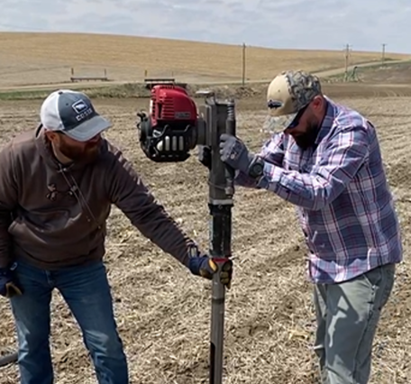 CPWSC staff testing new soil coring equipment for in-season soil sampling.