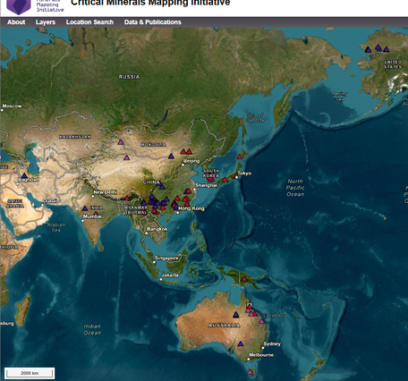 world base map with critical mineral locations marked