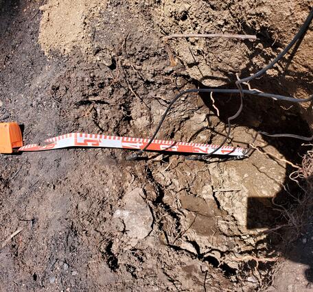soil pit with measuring tape to record depth