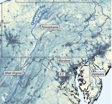 6PPDQ heat map of the Chesapeake Bay watershed