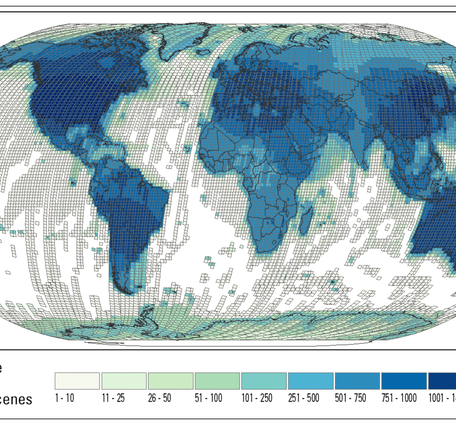 Graphic showing the cumulative number of scenes per path/row in the Landsat archive