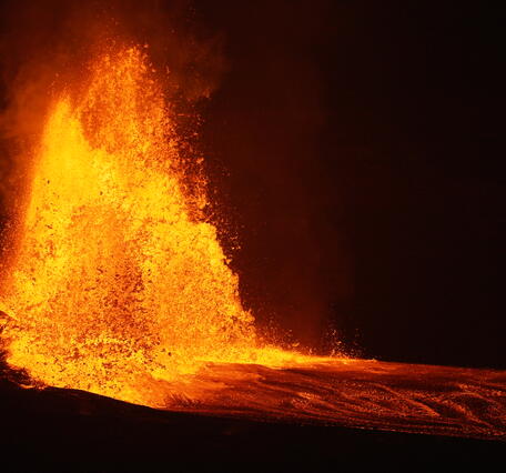 Color photograph of lava fountains