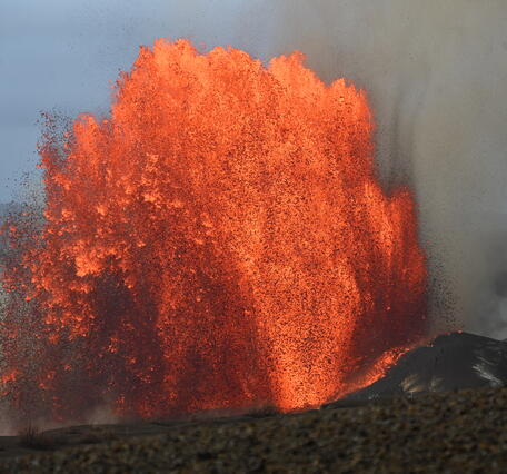 Color photograph of lava fountain