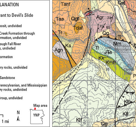 geological map with colors depending different rock units