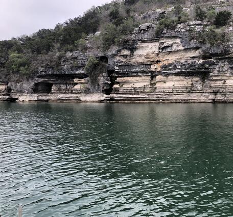 Edwards aquifer limestone exposed above a lake