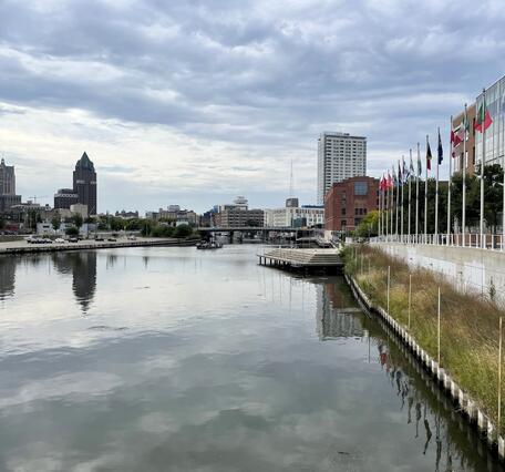 A view of an urban stream in the middle of a city