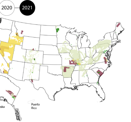 Map of the US, Alaska and Puerto Rico filled in by data type: geophysics, geologic mapping, geochemistry, Lidar, Mine Wastes, hyperspectral. 