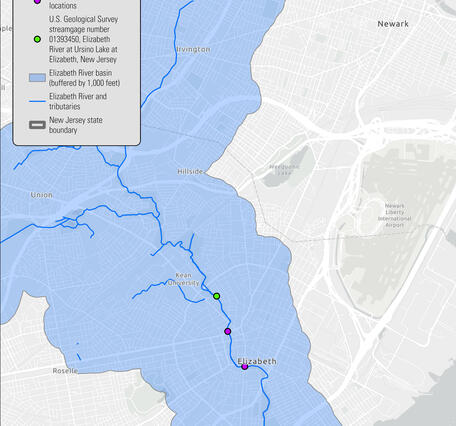 Map showing the Elizabeth River and its contributing drainage area