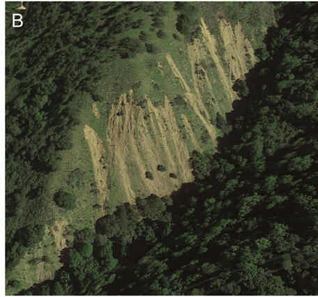 Examples of areas where shallow landslides were mapped as being in contact with stream channels, East Bay