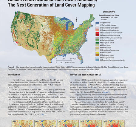 A page filled with text and images, including a map with a legend and a series of images showing change in land cover