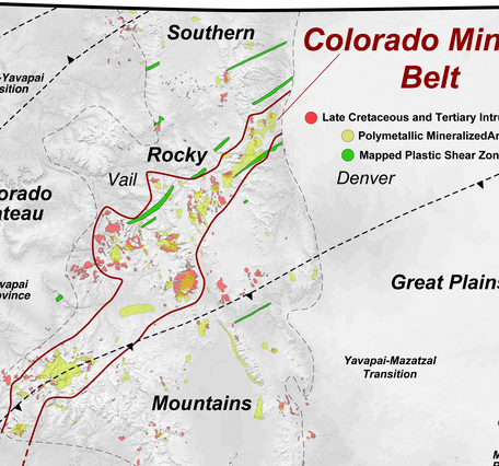 map of Colorado with outline of mineral belt shown