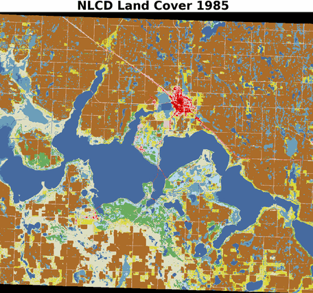 Animation of a map with varying shades of blues, reds, yellows, browns and a legend