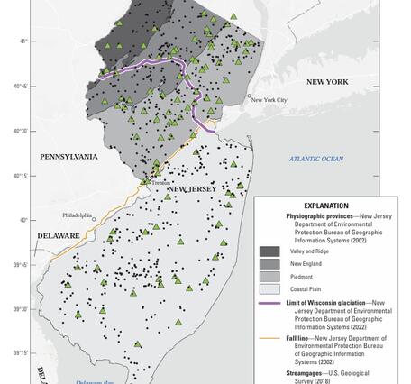 Map showing the locations of Streamgages in New Jersey