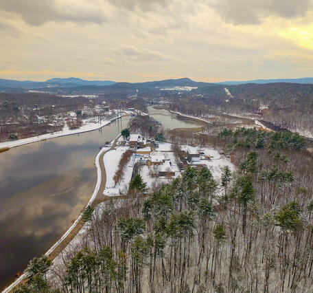 Aerial image of the USGS Fish Research Laboratory and Connecticut River