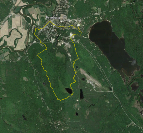 An aerial image of Freyburg, Maine