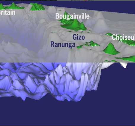 Screenshot from the preliminary simulation of the tsunami from the April 2007 M=8.1 earthquake in the Solomon Islands