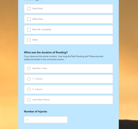 Grand Canyon community science natural hazard event reporting app screenshot