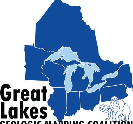 States surrounding Great Lakes in blue with wooly mammoth on bottom right; black text at bottom reads formal coalition name