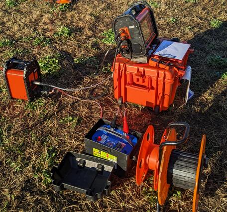 WalkTEM instrument staged for collection of ground-based electromagnetic survey data