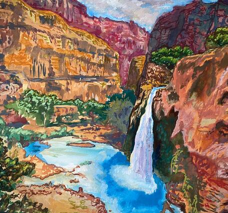 Gouache painting of Havasupai Falls, Arizona