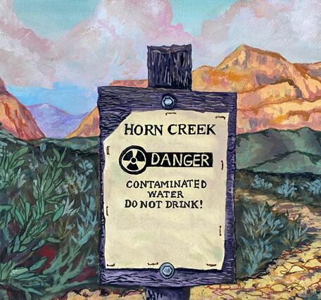 Gouache painting of sign at Horn Creek in the Grand Canyon