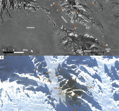 Two radar images with locations of field photos