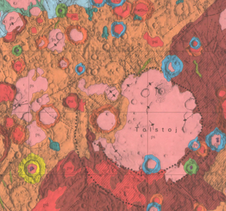Inset of USGS IMAP 1199: Geologic map of the Tolstoj Quadrangle of Mercury