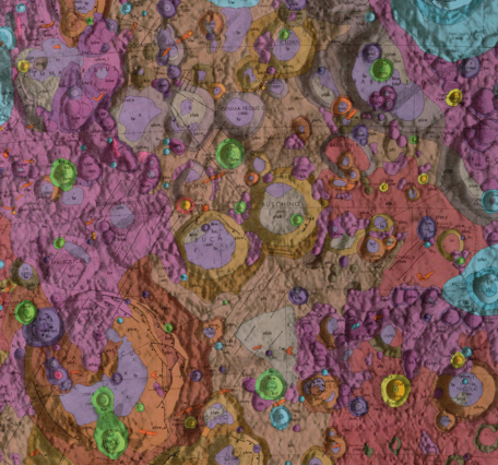 Inset of USGS IMAP 695: Geologic map of the Maurolycus Quadrangle of the Moon